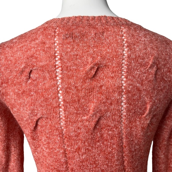 Prana Heathered Coral Orange Cable Knit Pullover Long Sleeve Sweater, Sz L - Picture 8 of 12